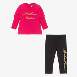 Moschino Малыши-Baby Girls Pink & Black Logo Leggings Set | Childrensalon Outlet