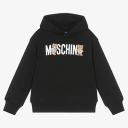 Moschino Kid Teen Black Cotton Teddy Bear Hoodie Childrensalon Outlet