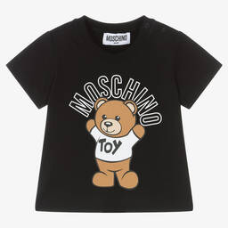 Moschino Малыши-Черная хлопковая футболка с медвежонком | Childrensalon Outlet