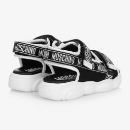 موسكينو Kid-Teen-صندل قماش بشريط لاصق لون أسود وأبيض | Childrensalon Outlet