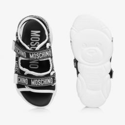 موسكينو Kid-Teen-صندل قماش بشريط لاصق لون أسود وأبيض | Childrensalon Outlet