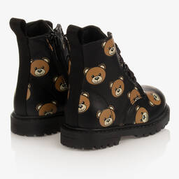 Moschino Kid-Teen-Black Leather Teddy Bear Boots | Childrensalon Outlet