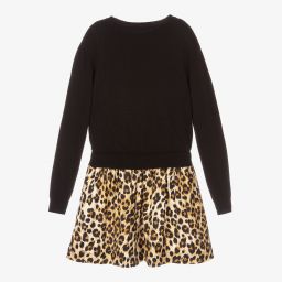 موسكينو Kid-Teen-فستان مزيج صوف محبوك وقطن لون أسود بطبعة فهد | Childrensalon Outlet