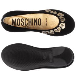Moschino Кид-Тин-Черные бархатные балетки | Childrensalon Outlet