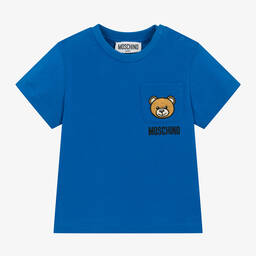 Moschino Baby-تيشيرت بطبعة تيدي بير قطن لون أزرق | Childrensalon Outlet