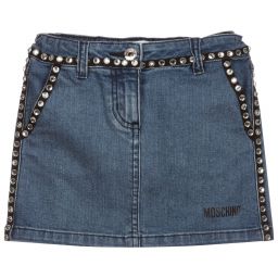 موسكينو Kid-Teen-Blue Denim Rhinestone Skirt | Childrensalon Outlet