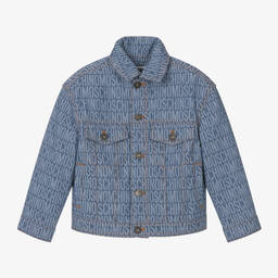 Moschino Kid-Teen-جاكيت جاكارد قطن دنيم لون أزرق | Childrensalon Outlet