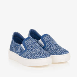 Moschino Kid-Teen-Blue Jacquard Slip-On Trainers | Childrensalon Outlet