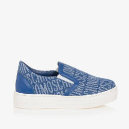 Moschino Kid-Teen-Blue Jacquard Slip-On Trainers | Childrensalon Outlet