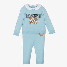 Moschino Baby-Blue Knitted Trouser Set | Childrensalon Outlet