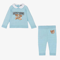 Moschino Baby-Blue Knitted Trouser Set | Childrensalon Outlet