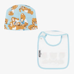 موسكينو Baby-طقم قبعة قطن لون أبيض وأزرق للأطفال | Childrensalon Outlet