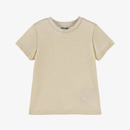 Moschino-Boys Beige Jacquard Logo Tee | Childrensalon Outlet