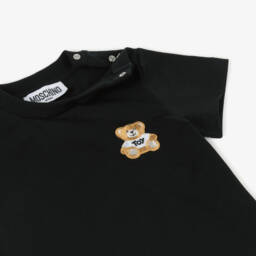 Moschino-Футболка с аппликацией медведя для мальчиков черная | Childrensalon Outlet