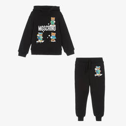 Moschino Kid-Teen-Boys Black Festive Cotton Logo Tracksuit | Childrensalon Outlet