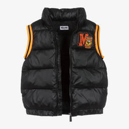 موسكينو Kid-Teen-Boys Black & Orange Hooded Puffer Gilet | Childrensalon Outlet
