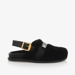 موسكينو-حذاء ميولز جلد و شيربا فليس لون أسود | Childrensalon Outlet