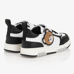 Moschino Kid-Teen-Boys Black & White Leather Trainers | Childrensalon Outlet