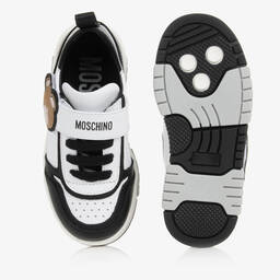 Moschino Kid-Teen-Boys Black & White Leather Trainers | Childrensalon Outlet