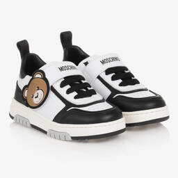 Moschino Kid-Teen-Boys Black & White Leather Trainers | Childrensalon Outlet