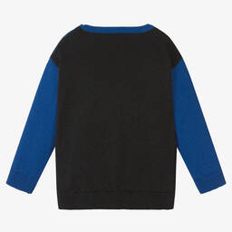 Moschino Baby-بلوفر أطفال ولادي مزيج قطن لون أزرق وأسود | Childrensalon Outlet