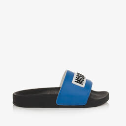 Moschino Kid-Teen-Boys Blue & Black Sliders | Childrensalon Outlet