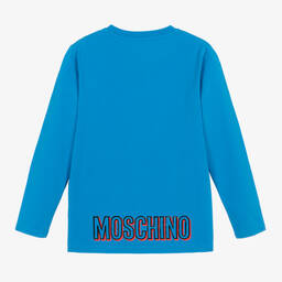 Moschino Кид-Тин-Boys Blue Cotton Teddy Bear Logo Top | Childrensalon Outlet