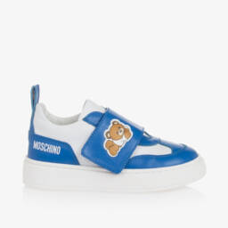 Moschino-Boys Blue Leather Bear Trainers | Childrensalon Outlet