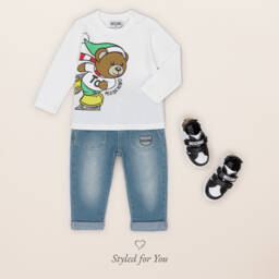 Moschino Baby-Boys Blue Teddy Badge Jeans | Childrensalon Outlet