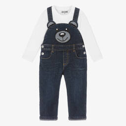 Moschino Baby-Boys Blue Teddy Bear Denim Dungaree Set | Childrensalon Outlet