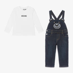 Moschino Baby-Boys Blue Teddy Bear Denim Dungaree Set | Childrensalon Outlet