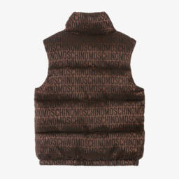 Moschino Kid-Teen-Boys Brown Logo Satin Vest | Childrensalon Outlet