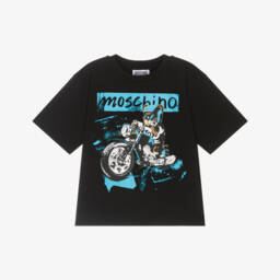 Moschino-Boys Charcoal Biker Bear Tee | Childrensalon Outlet