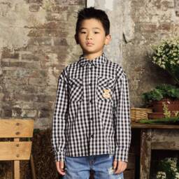 Moschino-قميص كلاسيكي بنقشة المربعات السوداء للأولاد | Childrensalon Outlet