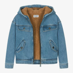 Moschino Kid-Teen-Boys Denim Jacket with Hood | Childrensalon Outlet