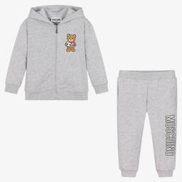Moschino Малыши-Серый спортивный костюм из меланжевой ткани с медвежонком | Childrensalon Outlet