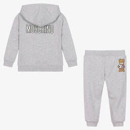 Moschino Малыши-Серый спортивный костюм из меланжевой ткани с медвежонком | Childrensalon Outlet