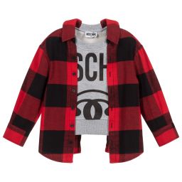 Moschino Kid-Teen-Boys Grey & Red Check Top | Childrensalon Outlet