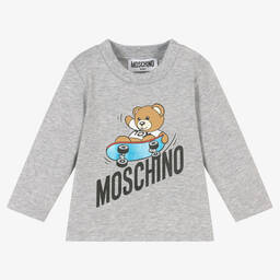 Moschino Малыши-Серая футболка с медвежонком на скейте для мальчиков | Childrensalon Outlet