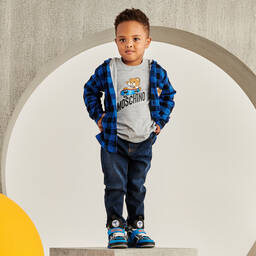 Moschino Малыши-Серая футболка с медвежонком на скейте для мальчиков | Childrensalon Outlet