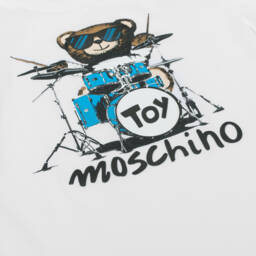 Moschino-Кремовая футболка с медведем и барабаном из хлопка для мальчиков | Childrensalon Outlet