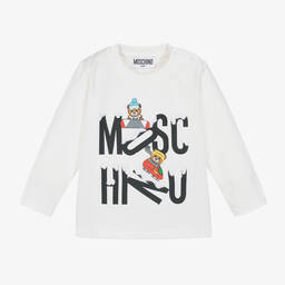 Moschino Baby-Boys Ivory Cotton Teddy Bear Logo Top | Childrensalon Outlet