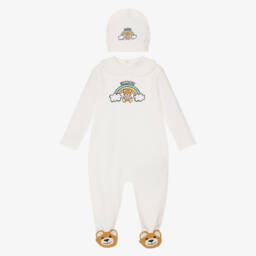 Moschino-Boys Ivory Teddy & Rainbow Set | Childrensalon Outlet