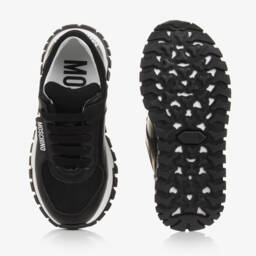 Moschino-Boys Lace-Up Black Leather Trainers | Childrensalon Outlet