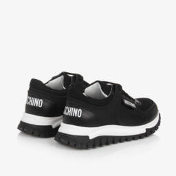 Moschino-Boys Lace-Up Black Leather Trainers | Childrensalon Outlet