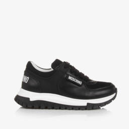Moschino-Boys Lace-Up Black Leather Trainers | Childrensalon Outlet