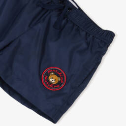 Moschino-Boys Navy Blue Logo Badge Swim Shorts | Childrensalon Outlet