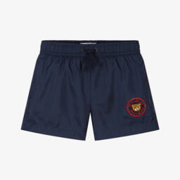 Moschino-Boys Navy Blue Logo Badge Swim Shorts | Childrensalon Outlet
