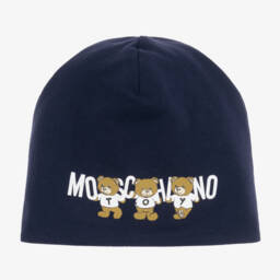 Moschino Kid-Teen-Boys Navy Cotton Logo Beanie | Childrensalon Outlet