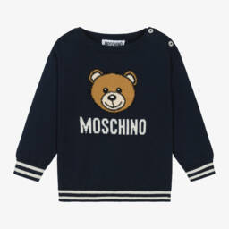 Moschino Baby-بلوفر صوف وقطن لون أزرق | Childrensalon Outlet